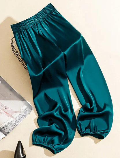 Calça Jogging de Cetim verde esmeralda escuro brilhosa cargo