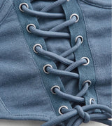 Moletom Cropped detalhes em Corset Decote Cut-out sexy azul