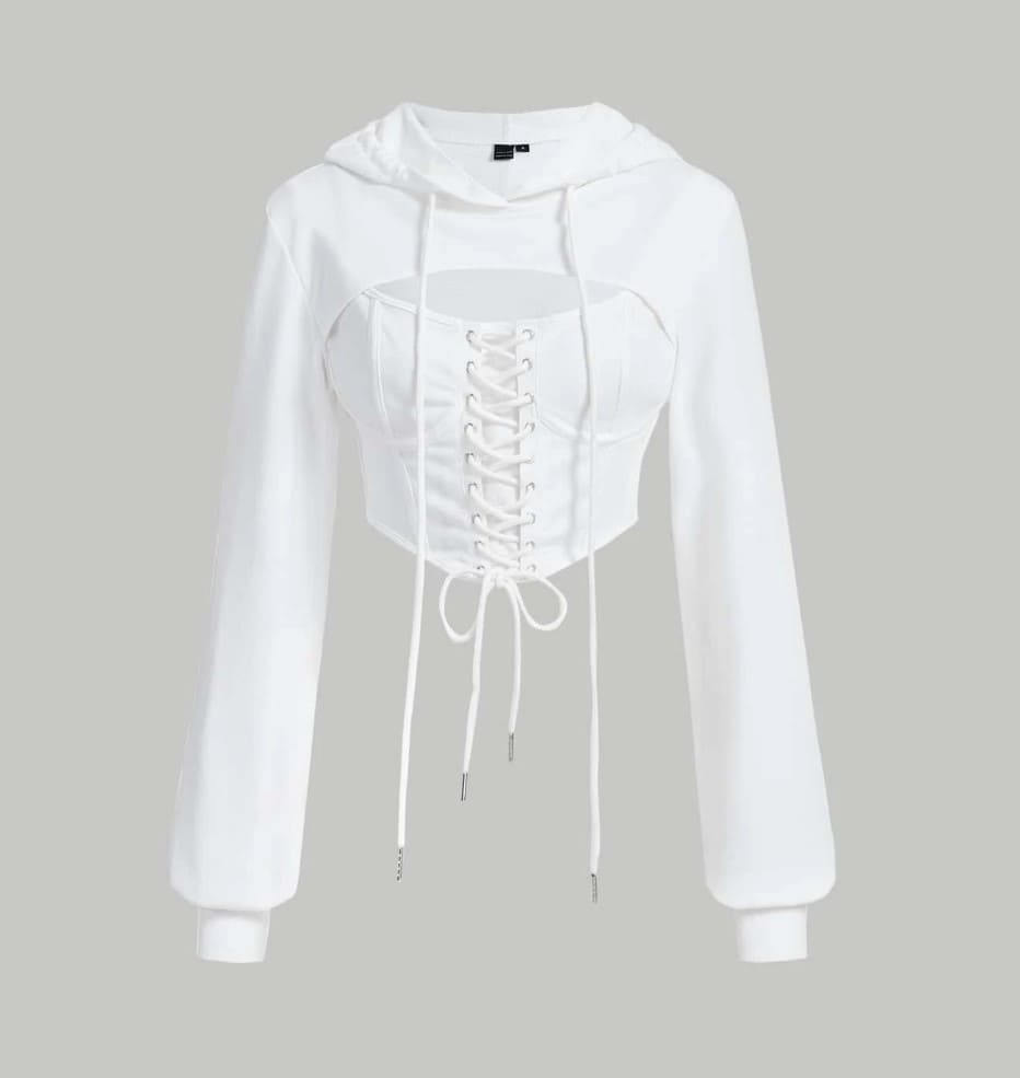 Moletom Cropped detalhes Corset Decote recortado Cut-out sexy branco