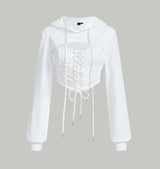 Moletom Cropped detalhes Corset Decote recortado Cut-out sexy branco