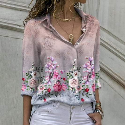 camisa estampada feminina floral degradê rosa