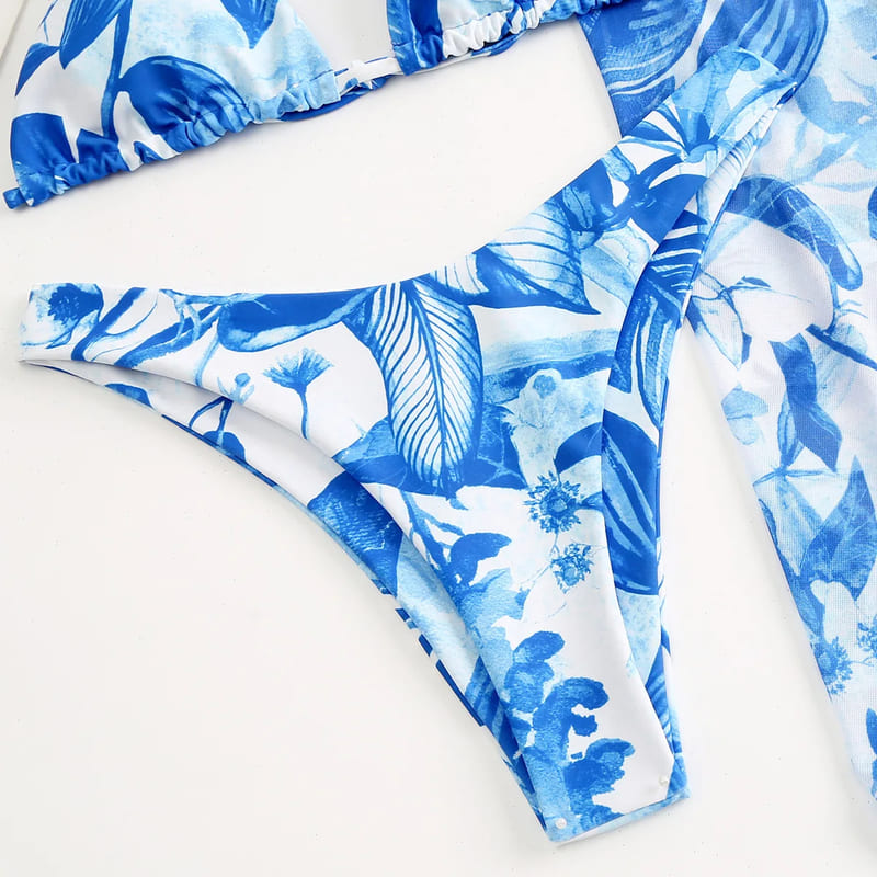Conjunto Praiano Saia + Biquíni Estampado Babados