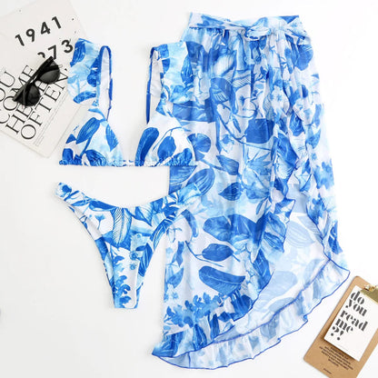 Conjunto Praiano Saia + Biquíni Estampado Babados