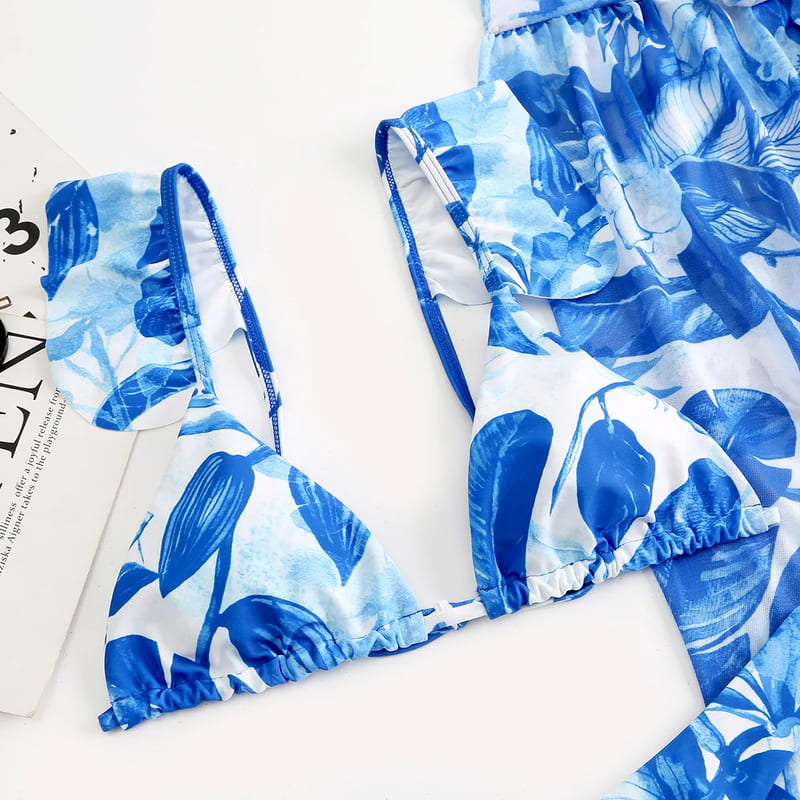 Conjunto Praiano Saia + Biquíni Estampado Babados