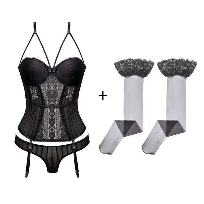 Corset de Renda Strappy c/ Cinta-Liga