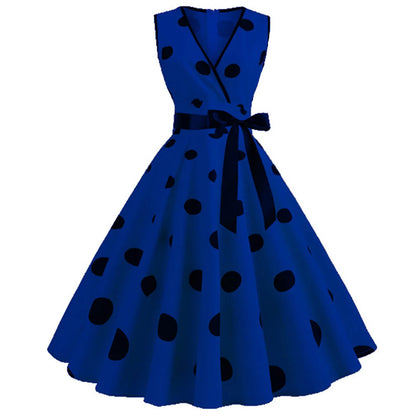 Vestido Retrô Midi Rodado Plus Size Regata de Bolinha