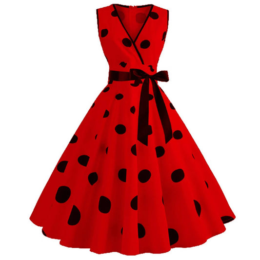 Vestido Retrô Midi Rodado Plus Size Regata de Bolinha