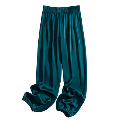 Calça Jogging de Cetim verde esmeralda escuro brilhosa cargo
