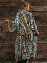 Kimono Longo Boho Estampado Oriental c/Faixa