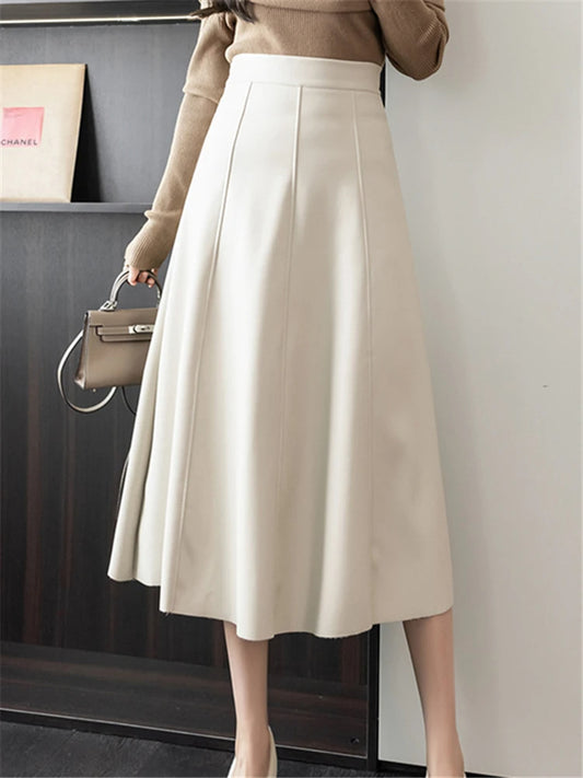 Saia Midi de Couro Trapézio Office