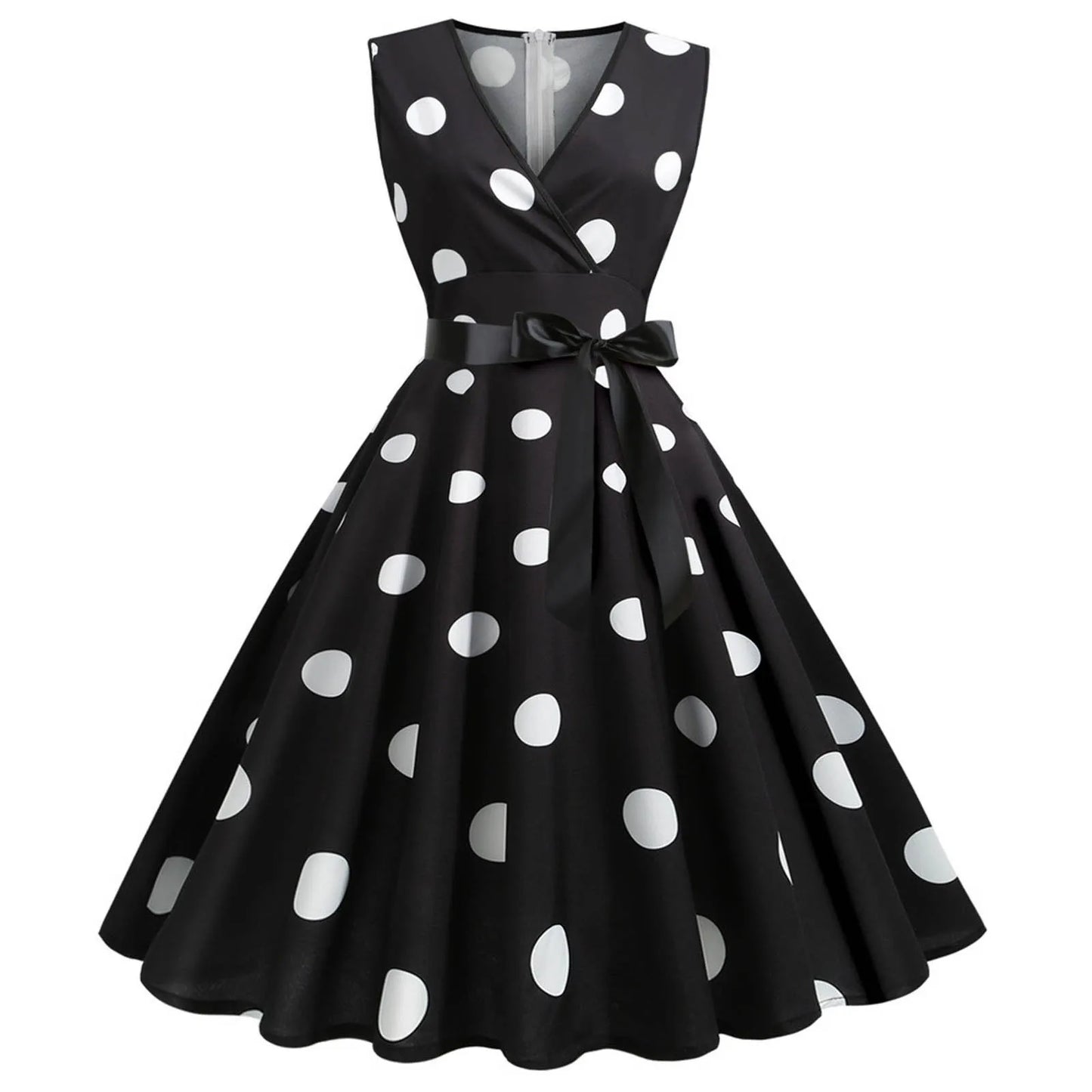 Vestido Retrô Midi Rodado Plus Size Regata de Bolinha