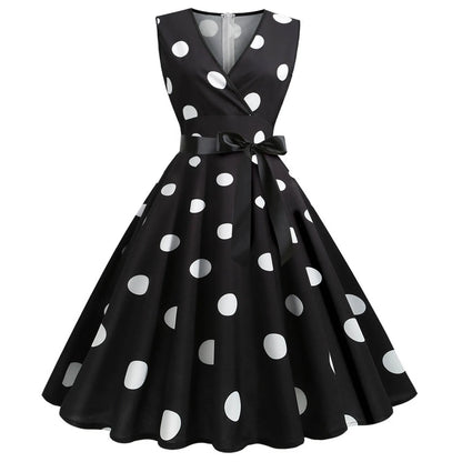 Vestido Retrô Midi Rodado Plus Size Regata de Bolinha