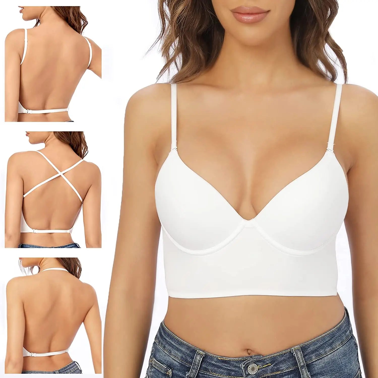 Sutiã Costas Decotadas Bojo Push Up branco