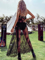 Vestido Longo de Renda Transparente Alcinha| Festival