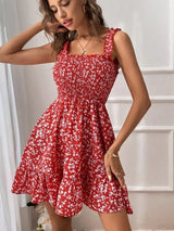 Vestido Curto Rodado Alice Estampa Floral Verao Alcinha Modelo Acinturado Vermelho