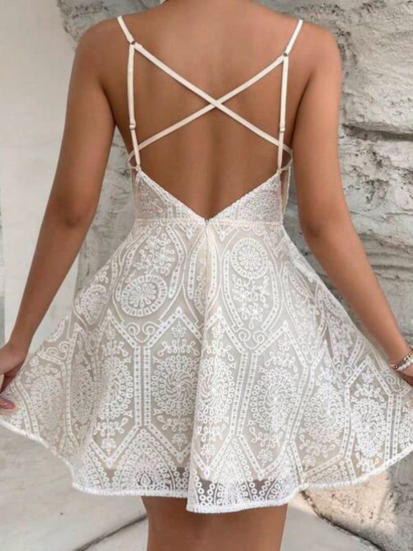 Vestido de Festa de Renda Branco Curto Alcinha