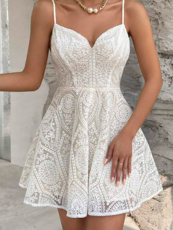 Vestido de Festa de Renda Branco Curto Alcinha