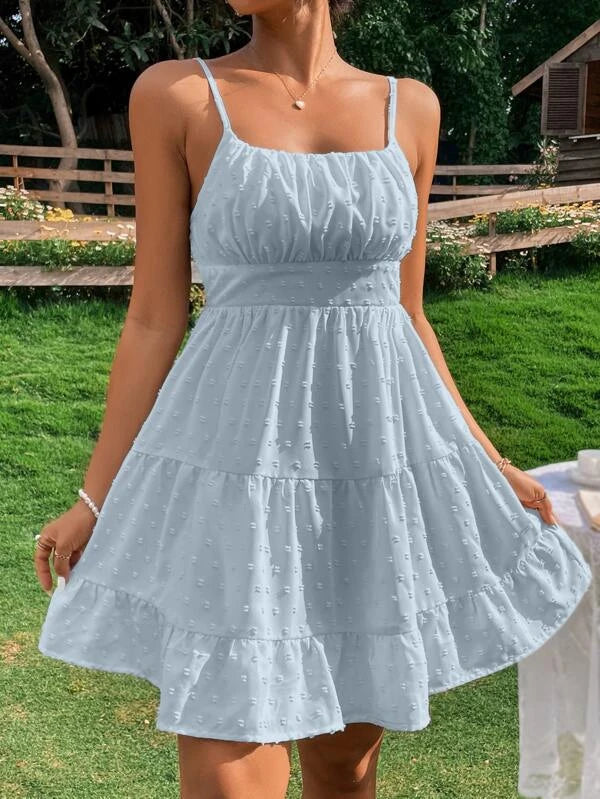 Vestido de renda azul claro best sale curto