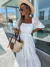 Vestido Longo Boho c /Renda Manga branco