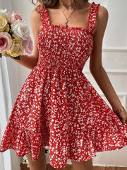 Vestido Curto Rodado Alice Estampa Floral Verao Alcinha Modelo Acinturado Vermelho
