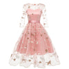 Vestido de Festa Bordado Pin Up Manga Transparente