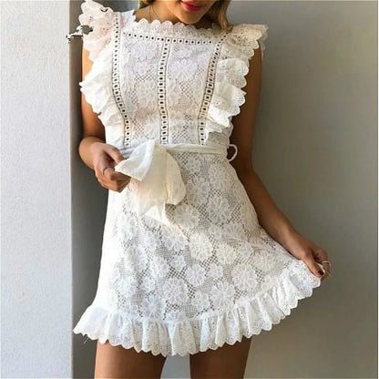 Vestido de Festa Curto Branco de Renda Babadinhos réveillon batizado