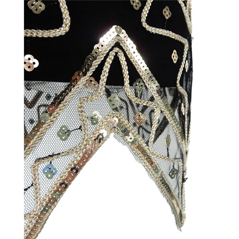 Vestido de Festa Vintage Gatsby Paetês anos 1920 brilhoso dourado com preto