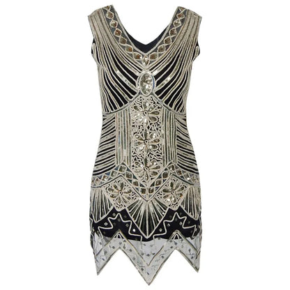 Vestido de Festa Vintage Gatsby Paetês anos 1920 brilhoso dourado com preto