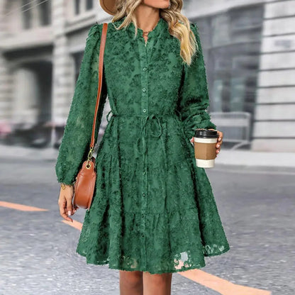 Vestido de Festa Bordado Manga Chemise rodado verde