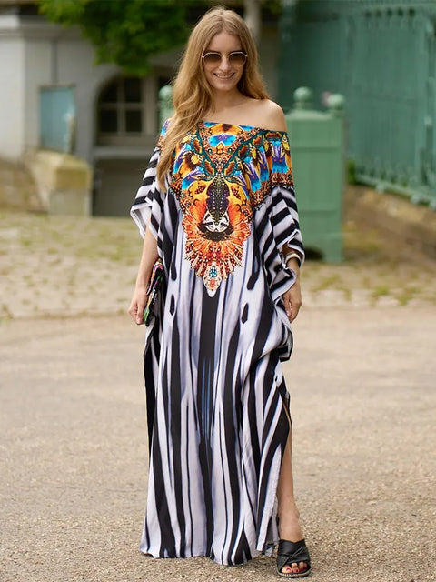 Vestido Saída de Praia Túnica Indiana Animal Print zebra étnico
