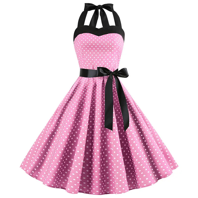 Vestido retrô Pin Up Midi Bolinha Rodado Alça vintage laço rosa 