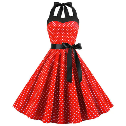 Vestido retrô Pin Up Midi Bolinha Rodado Alça vintage laço vermelho