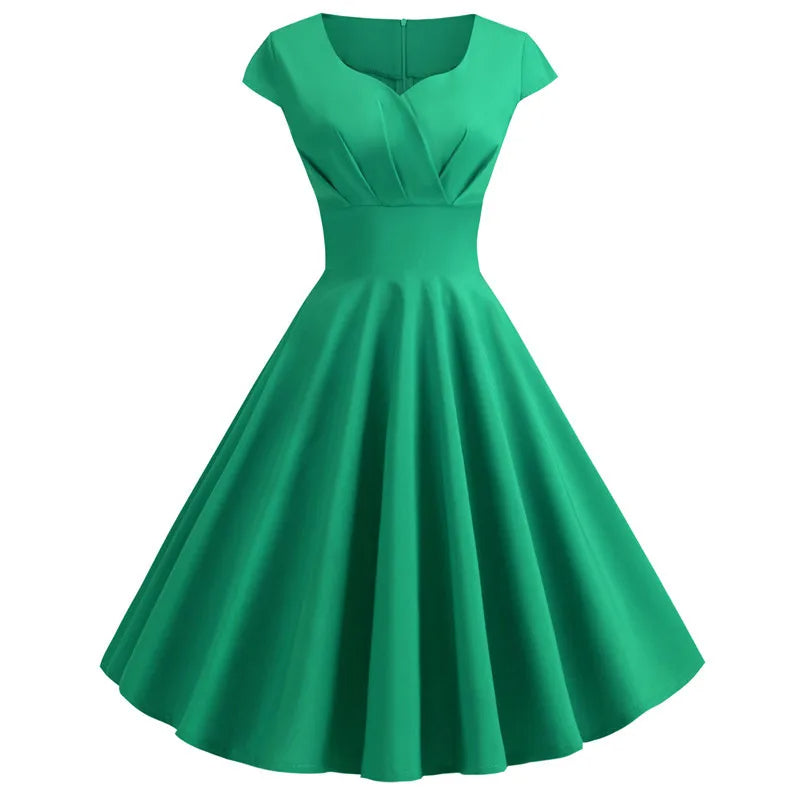 Vestido vintage Midi Retrô Audrey Manga Curta verde rodado 