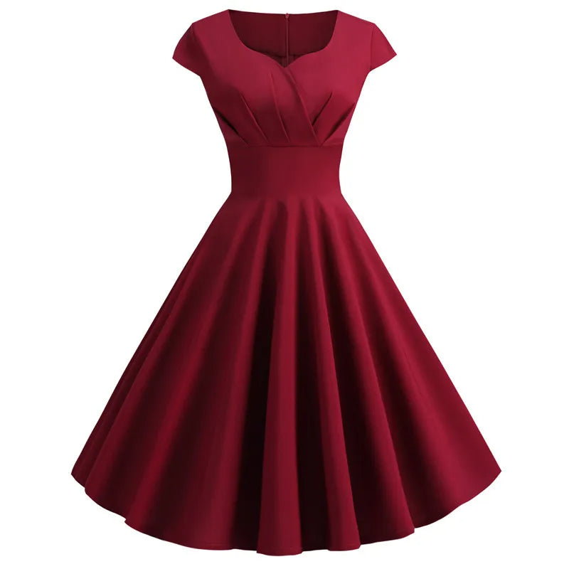 Vestido vintage Midi Retrô Audrey Manga Curta  vermelho vinho bordô rodado 