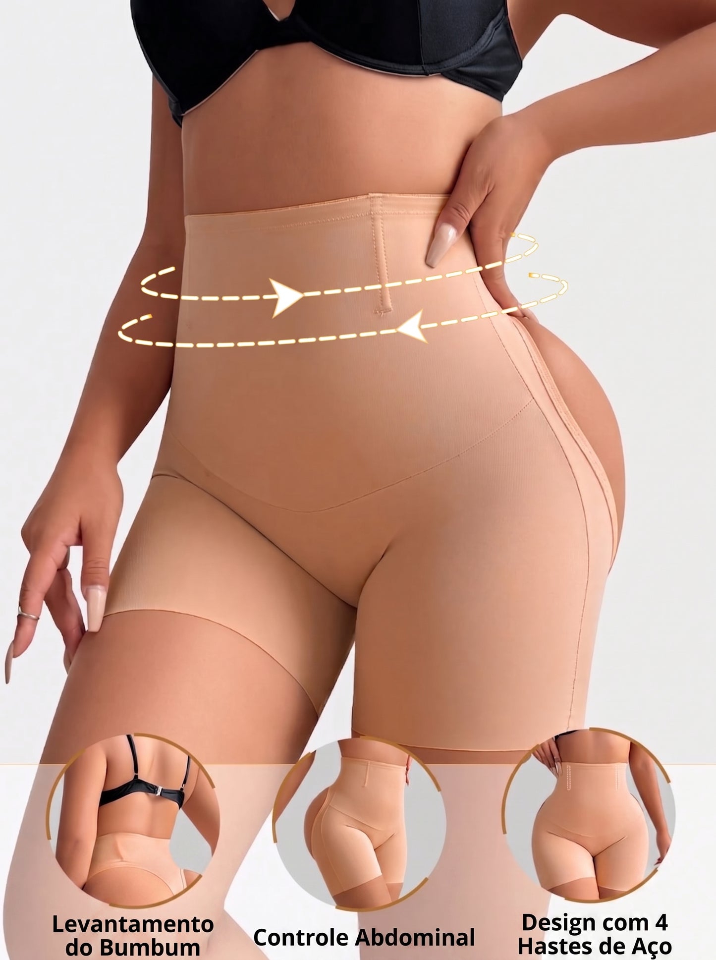 Bermuda Modeladora Cinta Efeito Ampulheta Empina Bumbum afina cintura bege nude
