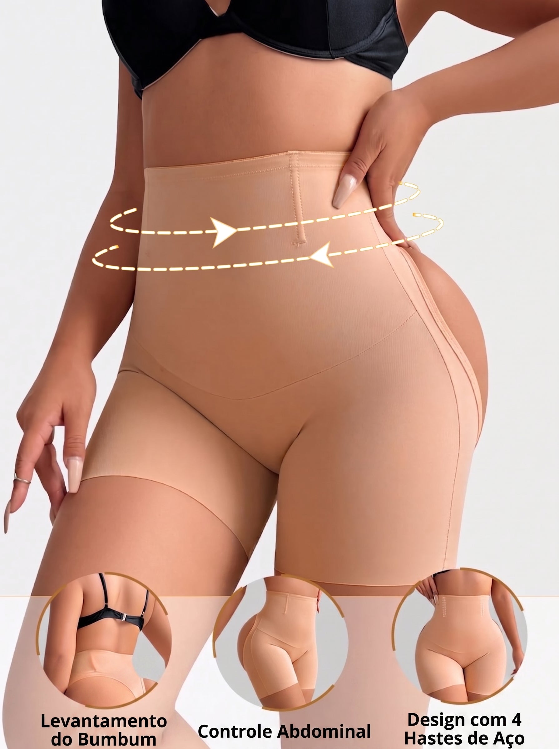 Bermuda Modeladora Cinta Efeito Ampulheta Empina Bumbum afina cintura bege nude