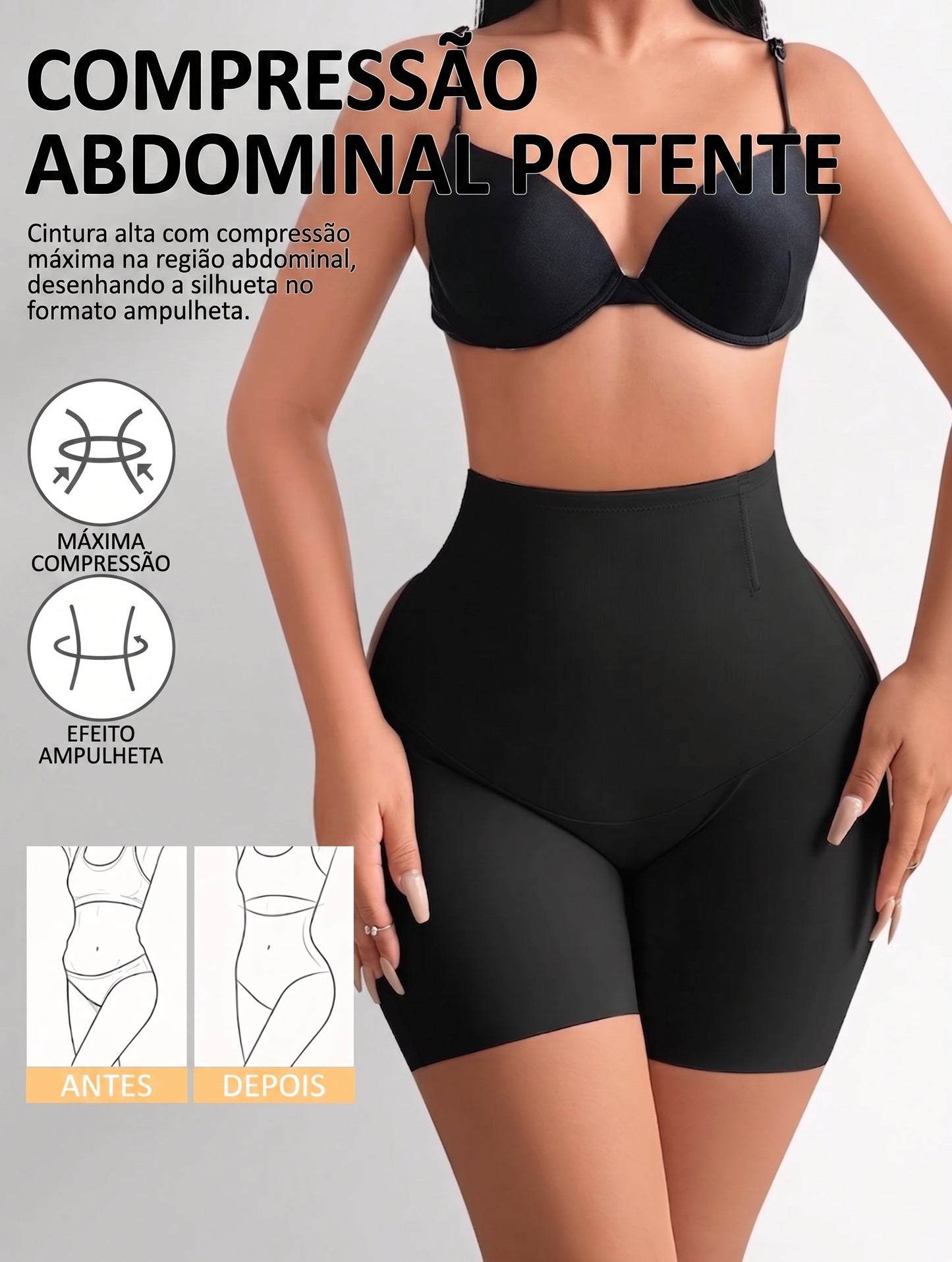 Bermuda Modeladora Cinta Efeito Ampulheta Empina Bumbum afina cintura preta
