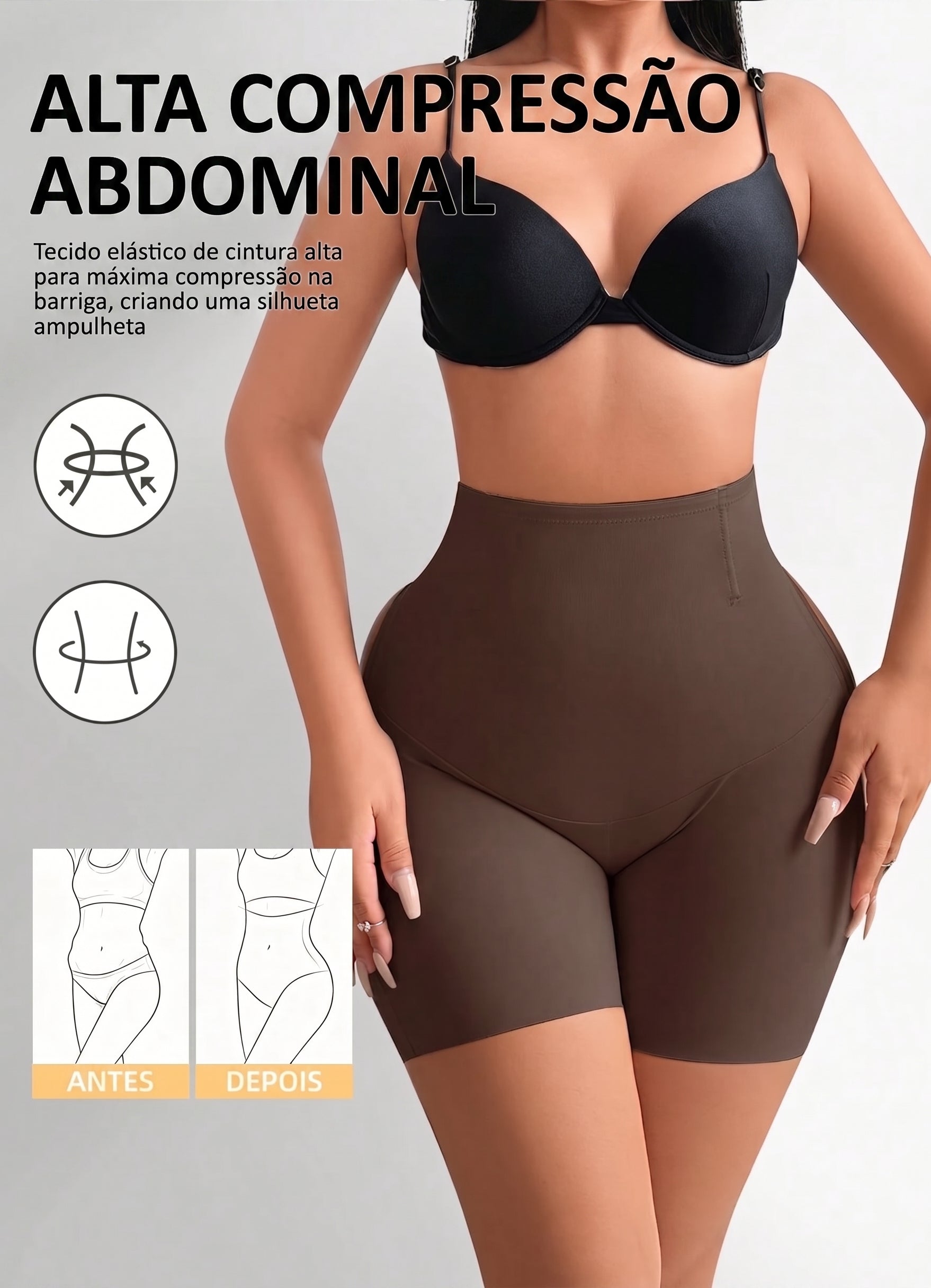 Bermuda Modeladora Cinta Efeito Ampulheta Empina Bumbum afina cintura marrom chocolate