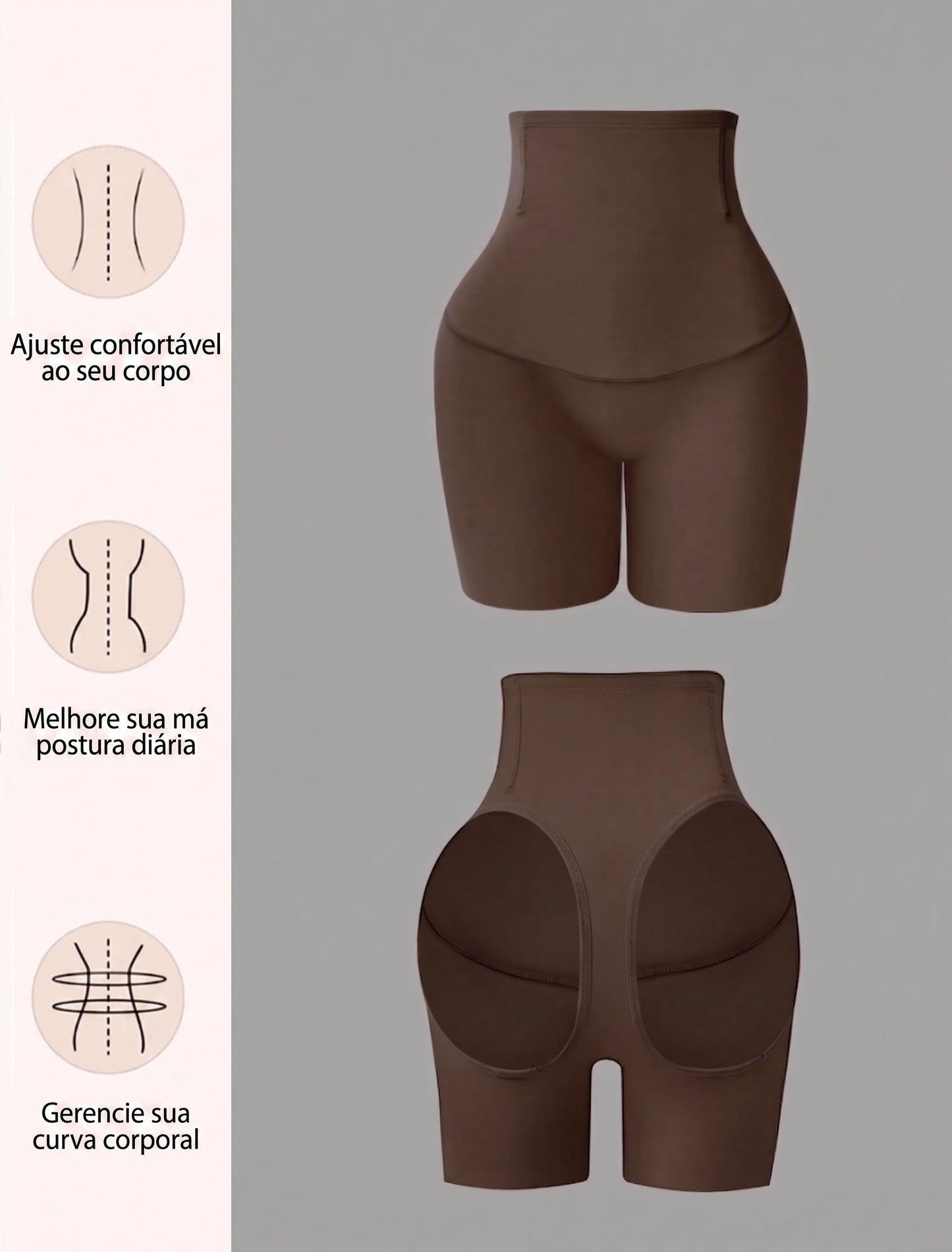 Bermuda Modeladora Cinta Efeito Ampulheta Empina Bumbum afina cintura marrom chocolate