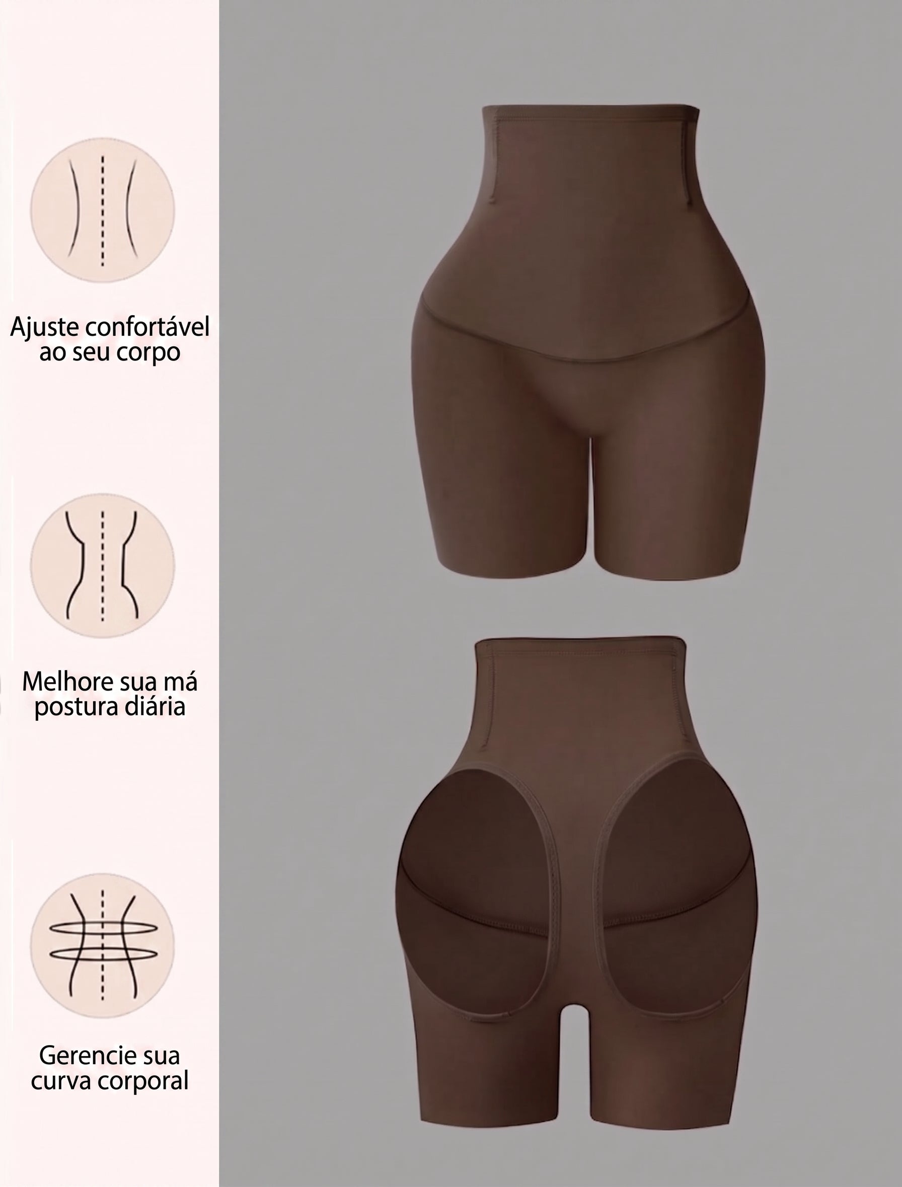 Bermuda Modeladora Cinta Efeito Ampulheta Empina Bumbum afina cintura marrom chocolate