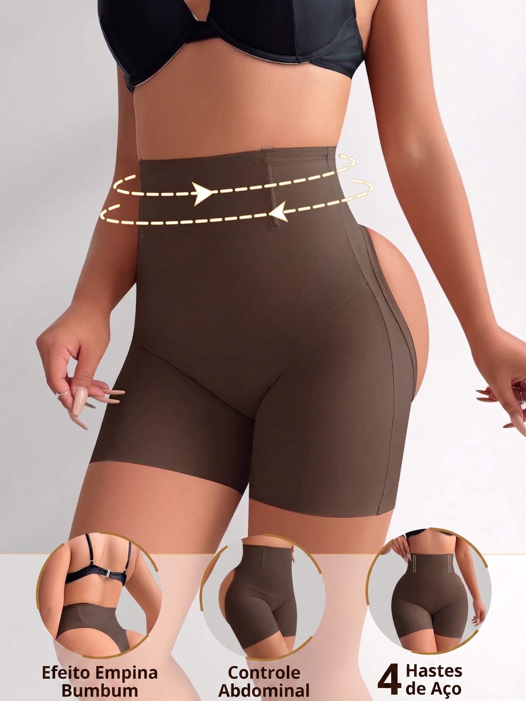 Bermuda Modeladora Cinta Efeito Ampulheta Empina Bumbum afina cintura marrom chocolate