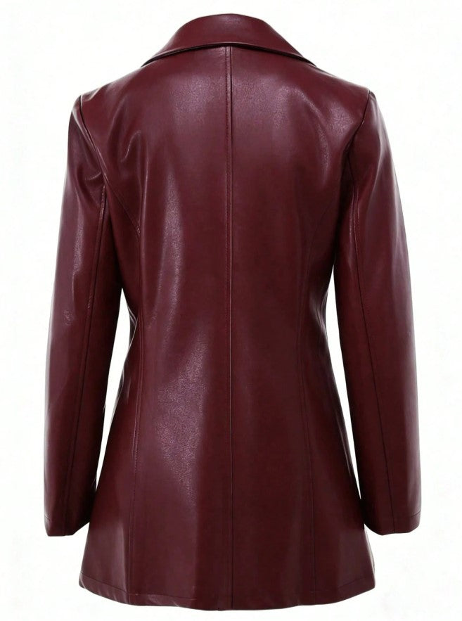 Casaco Blazer alongado de Couro Eco Elegante sofisticado vinho