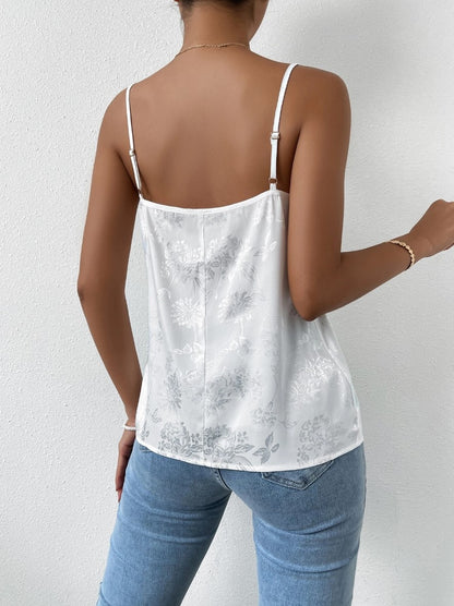 blusa Regata de Cetim Print Floral Festa branca