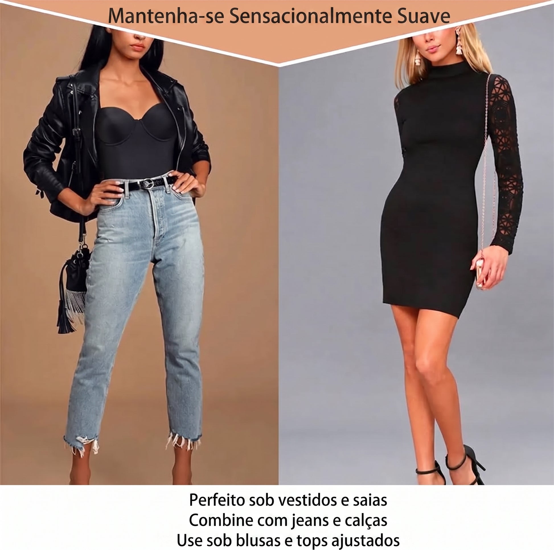 O Body Modelador com Bojo Push Up preto alta compressão na cintura