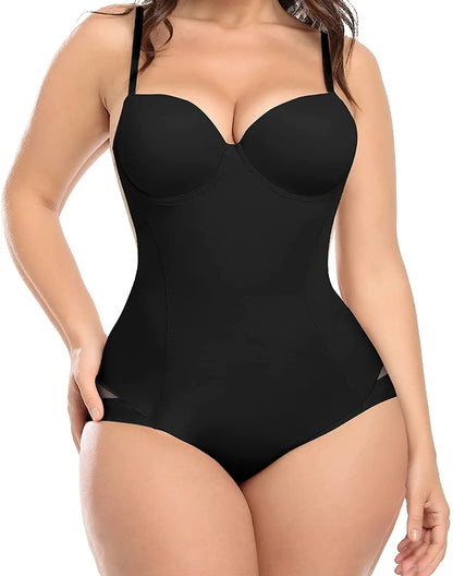 O Body Modelador com Bojo Push Up preto alta compressão na cintura plus size