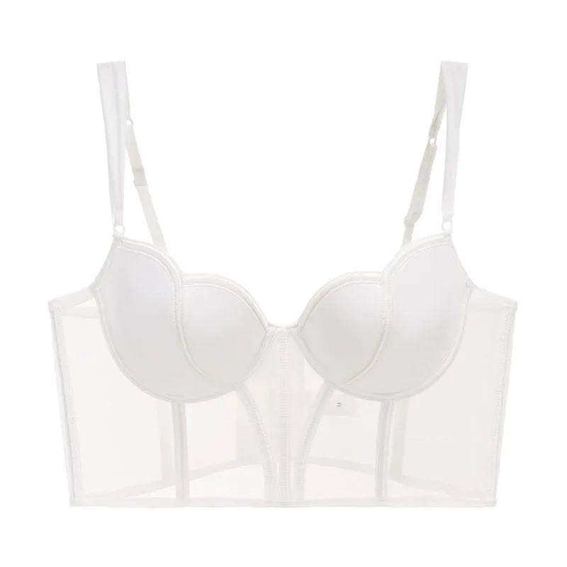 Bralette Corset Push Up Transparente c/ Bojo branco sutiã 