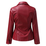 camisa de couro vermelho vinho decote v manga longa blazer look inverno