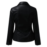 camisa de couro preta decote v manga longa blazer look inverno