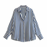 Camisa Social Cetim Oversized Decote V listrada