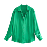 Camisa Social Cetim Oversized Decote V verde bandeira